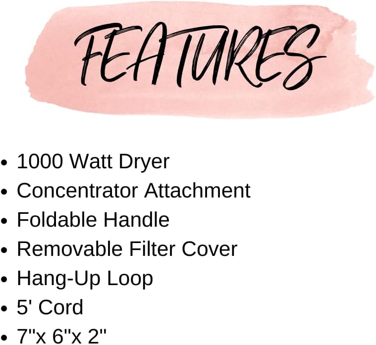 CALISTA GoGo Mini Hair Dryer | Dry and Style Hair with Mini, Foldable Blow Dryer | 1000-Watt Dryer | Includes Concentrator Attachment | Perfect Travel Tool (Blush) - Image 9