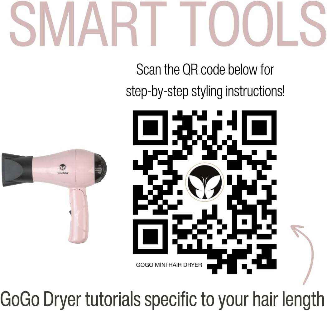 CALISTA GoGo Mini Hair Dryer | Dry and Style Hair with Mini, Foldable Blow Dryer | 1000-Watt Dryer | Includes Concentrator Attachment | Perfect Travel Tool (Blush) - Image 7