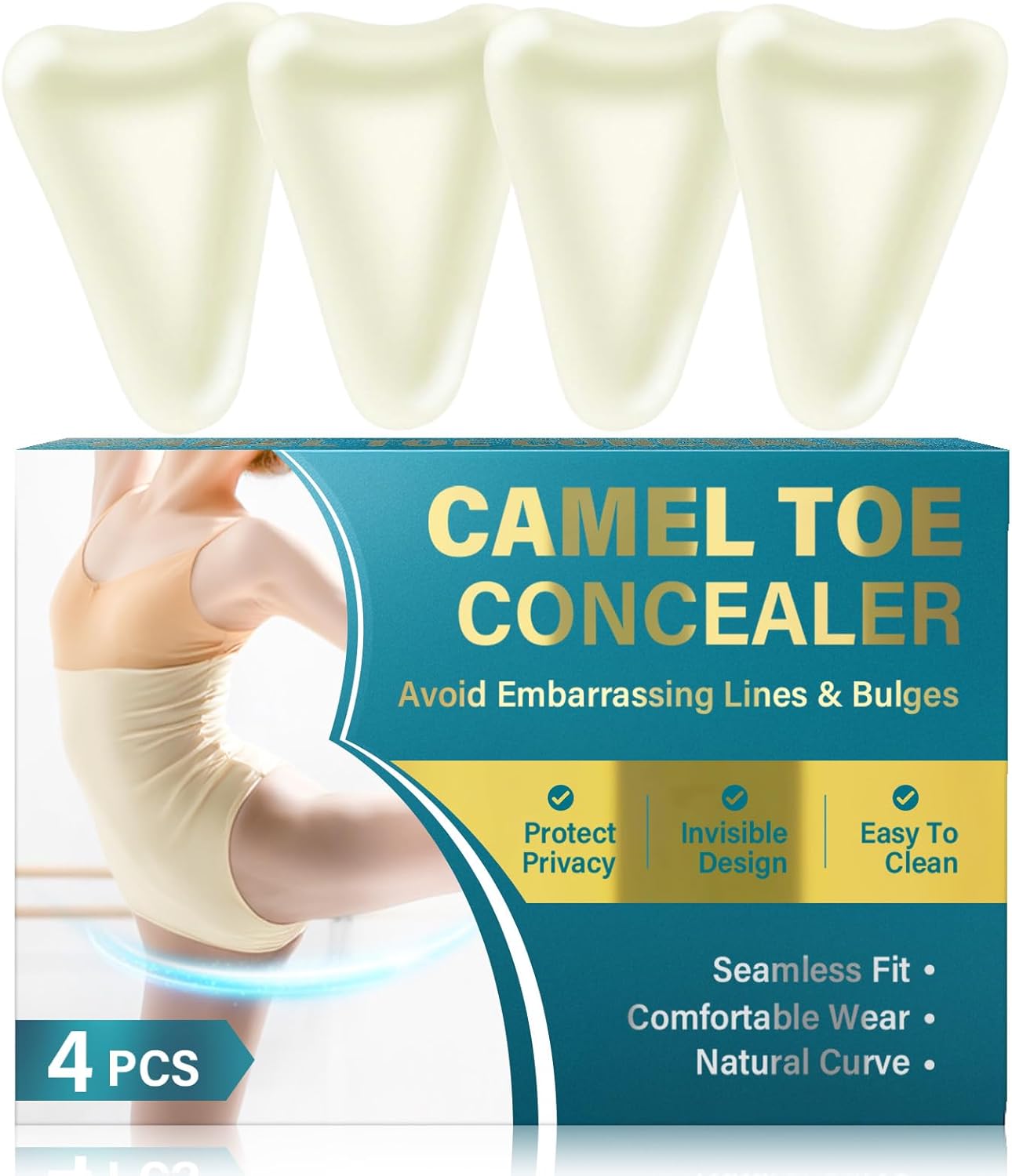 Camel Toe Concealer, Seamless Camel Toe Hider for Women, Reusable Anti Camel Toe Insert for Swimsuits, Leggings, Bikini &Tight Clothes, Waterproof, Soft, Easy to Clean, 4PCS