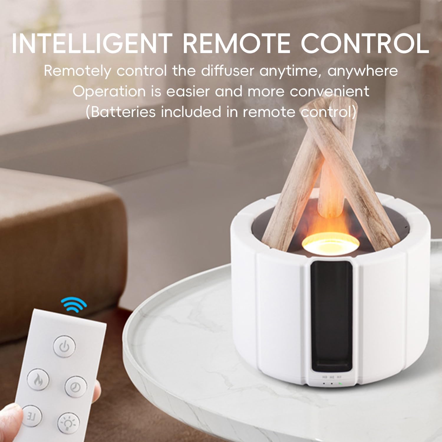 Campfire Flame Fire Diffuser, Bonfire Aromatherapy Essential Oil Diffuser, 250ml Wood Cool Mist Humidifier for Home,Bedroom,Office, Remote Control, Auto Shut-Off, Night Light, Gift (White) - Image 6