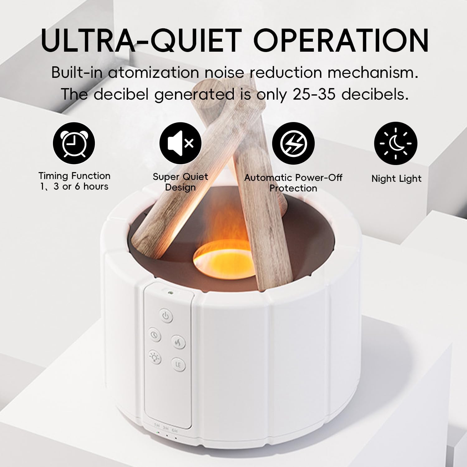 Campfire Flame Fire Diffuser, Bonfire Aromatherapy Essential Oil Diffuser, 250ml Wood Cool Mist Humidifier for Home,Bedroom,Office, Remote Control, Auto Shut-Off, Night Light, Gift (White) - Image 3