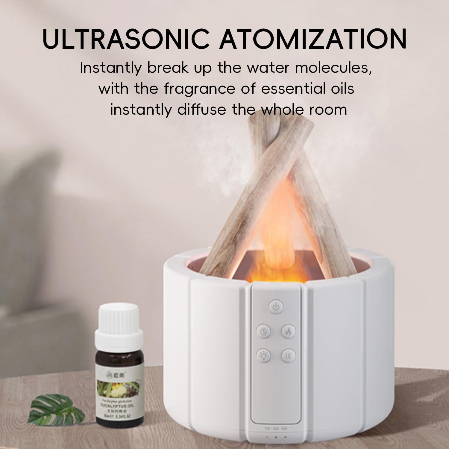 Campfire Flame Fire Diffuser, Bonfire Aromatherapy Essential Oil Diffuser, 250ml Wood Cool Mist Humidifier for Home,Bedroom,Office, Remote Control, Auto Shut-Off, Night Light, Gift (White) - Image 5