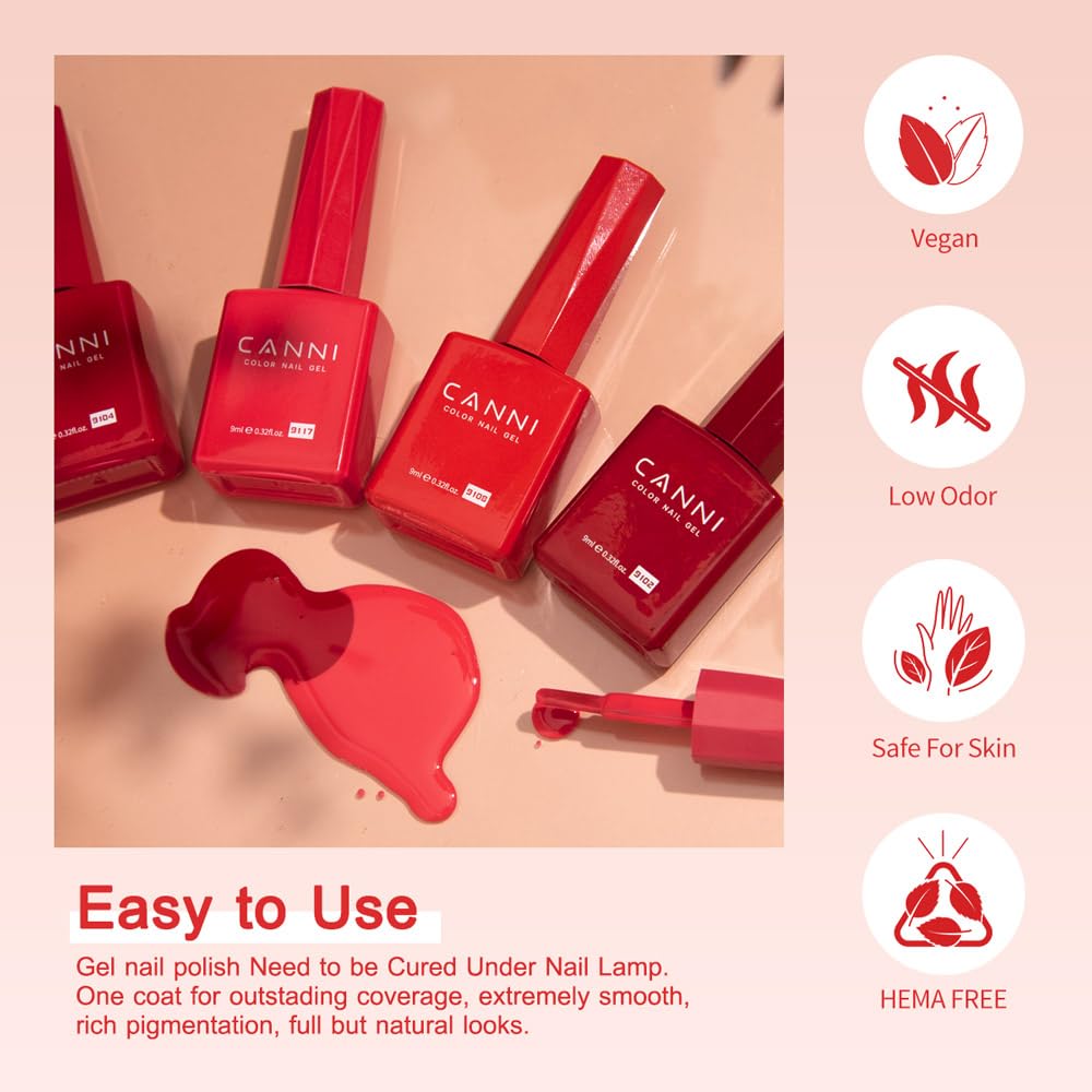 CANNI 30Pcs 9ML Hema-free Gel Nail Polish Set,Dark Red Hot Pink Purple Brown Burgundy Red Jelly Gel Polish Kit Soak Off LED Nail Polish Set Nail Art Starter Manicure Salon DIY at Home - Image 5