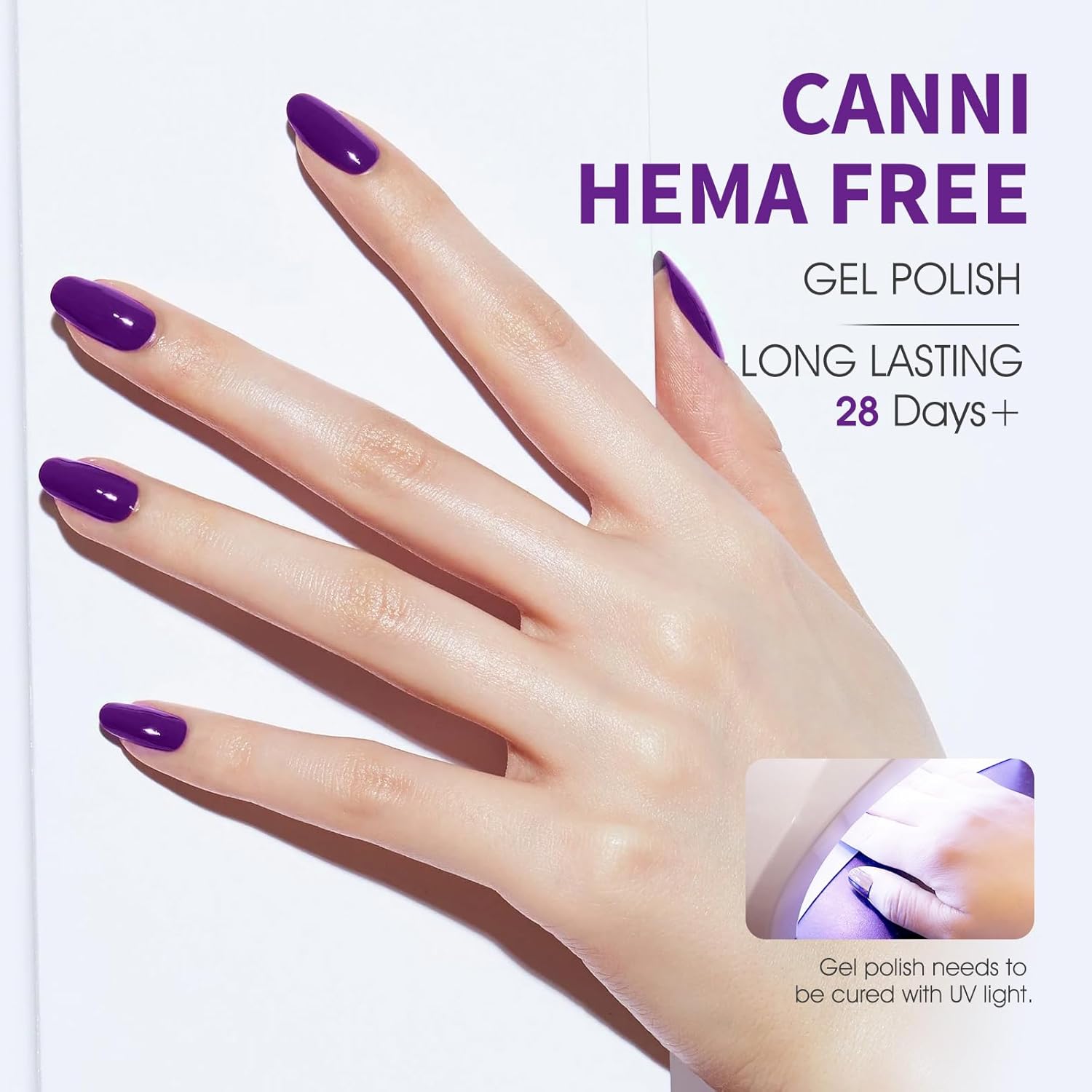 CANNI Purple Gel Nail Polish, Dark Purple Neon Color, High Gloss Soak Off UV Gel Nail Polish for French Nail Manicure Salon DIY - Image 3