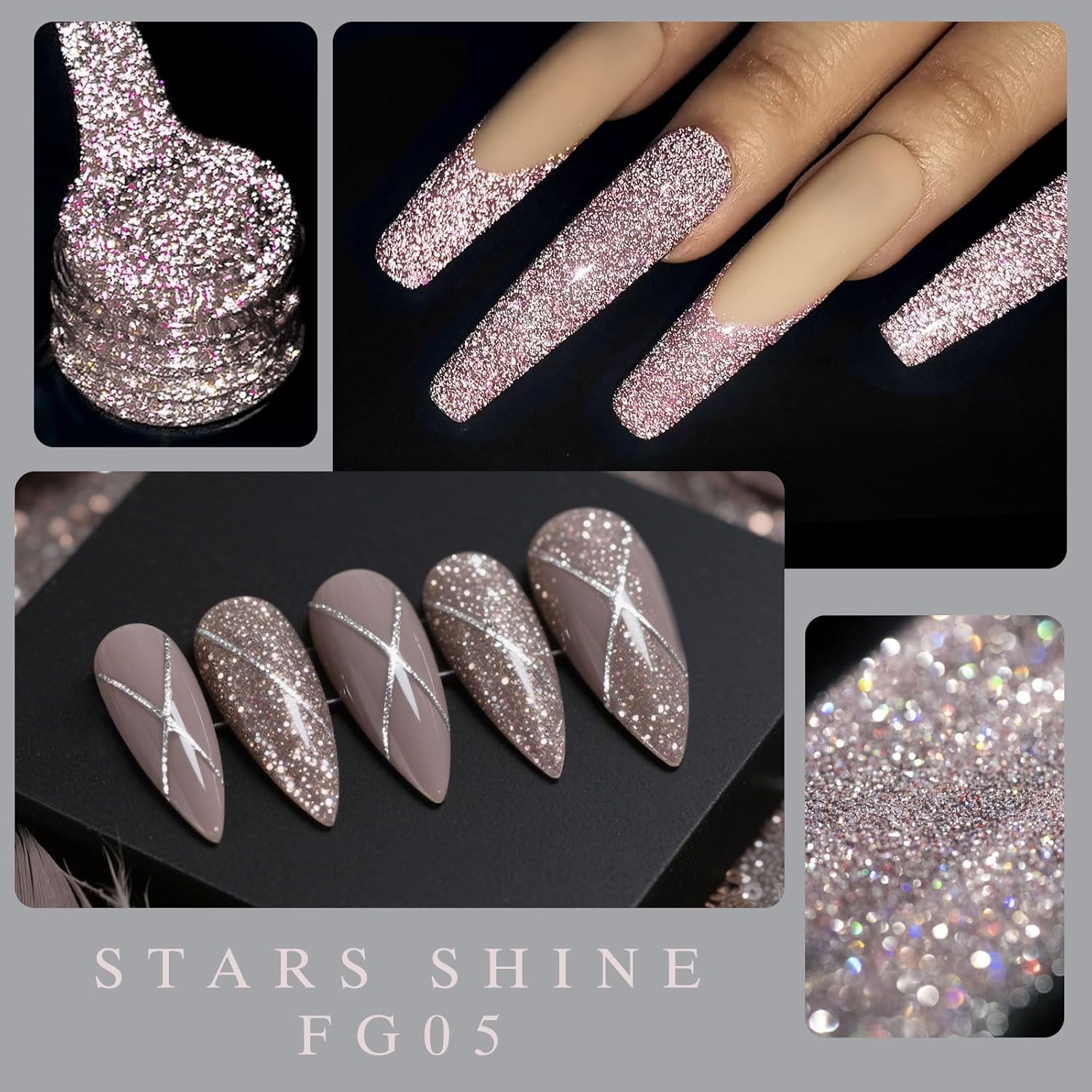 CANNI Rose Gold Glitter Gel Polish – Reflective, Sparkly & Shimmery UV/LED Soak-Off Nail Gel for DIY Manicure, Salon-Quality, Rosy Disco Shine for Women & Girls - Image 2