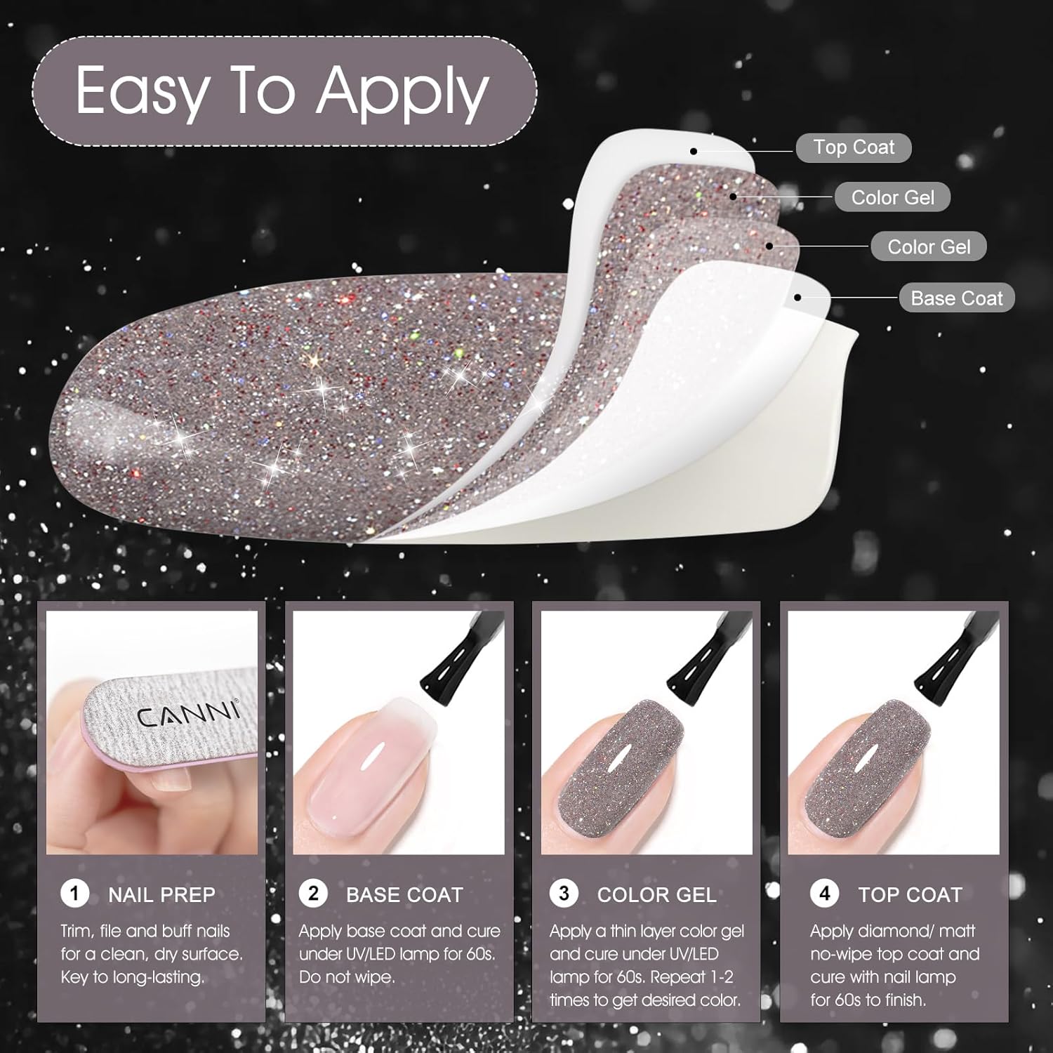CANNI Rose Gold Glitter Gel Polish – Reflective, Sparkly & Shimmery UV/LED Soak-Off Nail Gel for DIY Manicure, Salon-Quality, Rosy Disco Shine for Women & Girls - Image 5