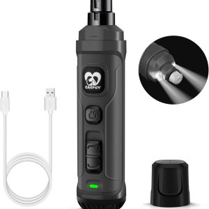 Casfuy Dog Nail Grinder with 2 LED Light - New Version 2-Speed Powerful Electric Pet Nail Trimmer Professional Quiet Painless Paws Grooming & Smoothing for Small Medium Large Dogs and Cats (Grey)