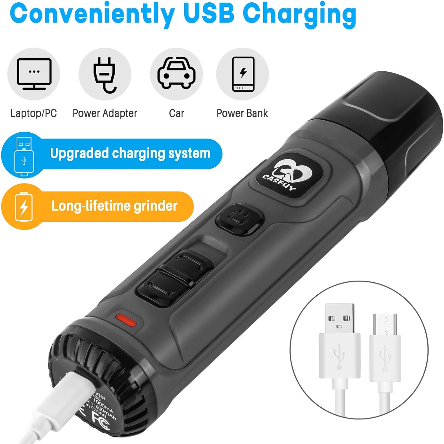 Casfuy Dog Nail Grinder with 2 LED Light - New Version 2-Speed Powerful Electric Pet Nail Trimmer Professional Quiet Painless Paws Grooming & Smoothing for Small Medium Large Dogs and Cats (Grey) - Image 7