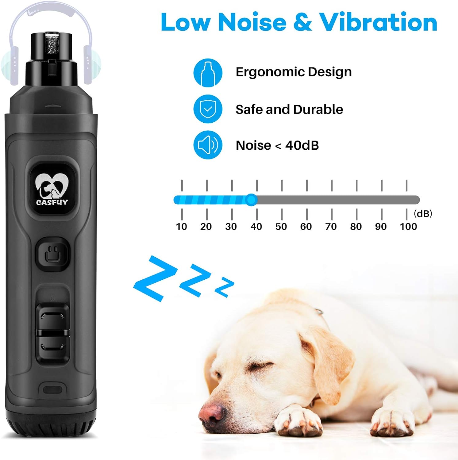 Casfuy Dog Nail Grinder with 2 LED Light - New Version 2-Speed Powerful Electric Pet Nail Trimmer Professional Quiet Painless Paws Grooming & Smoothing for Small Medium Large Dogs and Cats (Grey) - Image 4