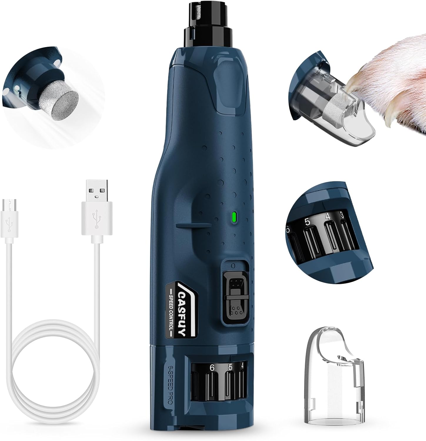 Casfuy Rechargeable 6-Speed Dog Nail Grinder with LED Lights for All Sizes - Image 9