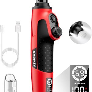 Casfuy Smart 6-Speed Dog Nail Grinder - 50% More Power Pet Nail Grinder with 2 LED Lights Quiet Rechargeable Electric Dog Nail Trimmers File Toenail Grinder for Large Medium Small Dogs & Cats (Red)