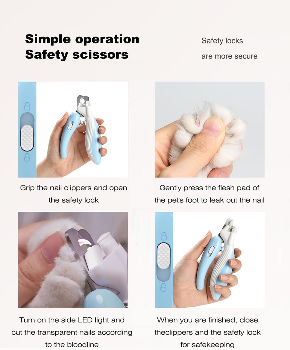 Cat Dog Pet Nail Clippers with Light, Llluminates Cat Dog Nails Or Bloodline, Safety Pet Nail Clipper for Dogs, Cats, Rabbits, Sharp, No Nail Splitting(Blue) - Image 7