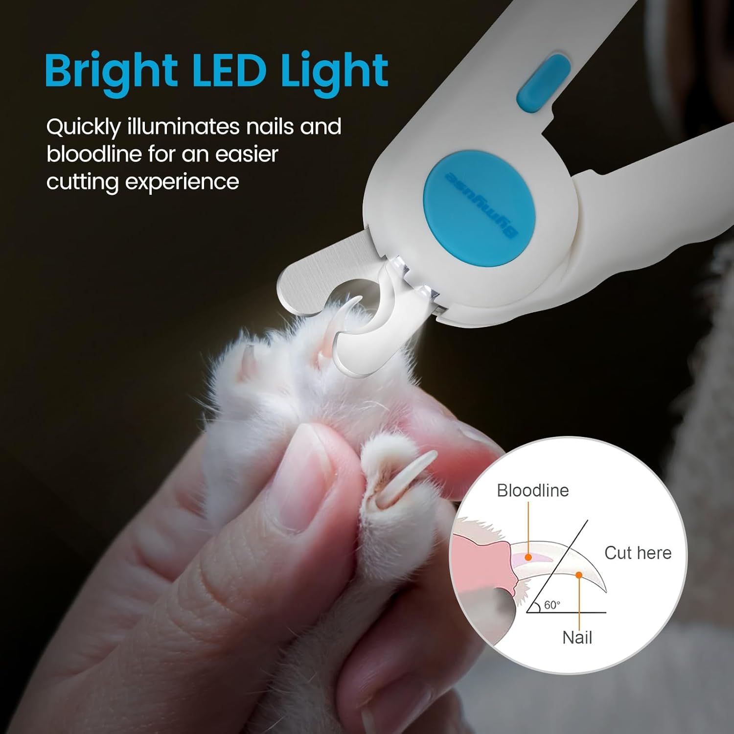 Cat Dog Pet Nail Clippers with Light, Llluminates Cat Dog Nails or Bloodline,Safety Pet Nail Clipper for Dogs, Cats, Rabbits Sharp No Nail Splitting - Image 2
