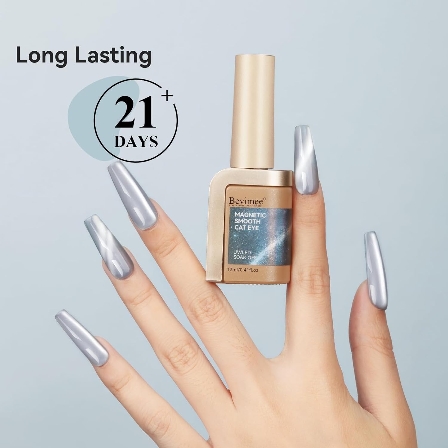 Cat Eye Gel Nail Polish Moonlight Magnetic Nail Polish Silver Glitter Mirror Glass Smoothie Cateye UV Gel Polish Holographic for Nail Art Manicure DIY at Home 1PC 12ML - Image 7