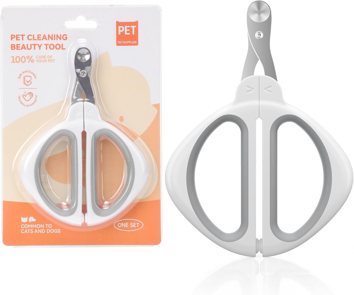 Cat Nail Clipper, Cat Nail Trimmer with Positioning Round Hole, Sharp Non-Slip Handle Cat Claw Clipper, Safe Indoor Cat Nail Clipper, Pet Nail Clipper for Cats, Puppies and More Animals - Grey
