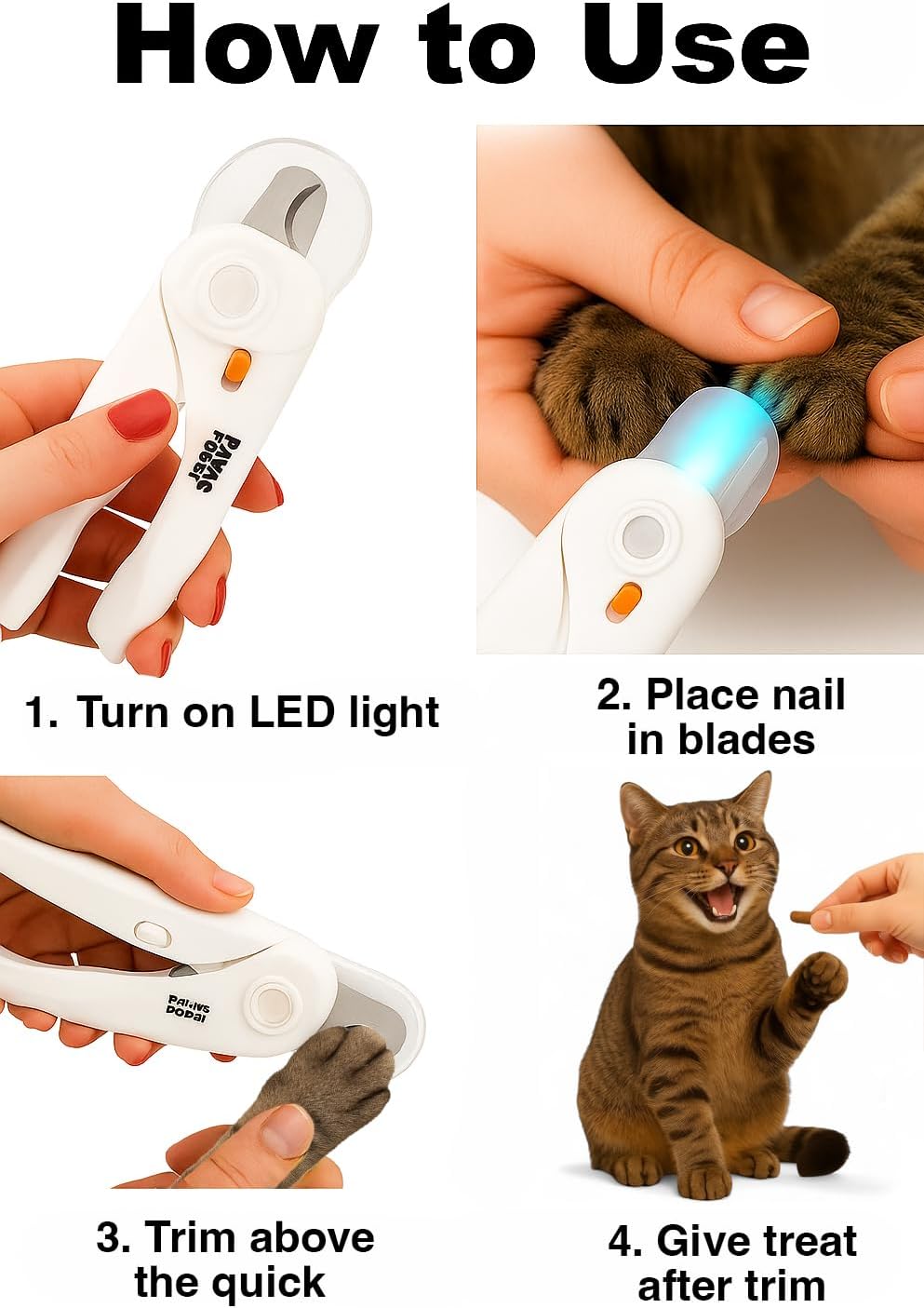 Cat Nail Clipper & Small Dog Nail Clippers with LED Light - Illuminates Nails & Bloodline for Safe, Easy Trimming - Extra Sharp, Avoid Over-Cutting - Essential Cat Supplies, White - Image 7