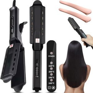 Ceramic Tourmaline Ionic Flat Iron Hair Straightener - Fast Heating Bio Ionic Flat Iron with 4-Step Temperature Control for Smooth, Silky Hair | Dual Wet & Dry Use (1 Pcs)
