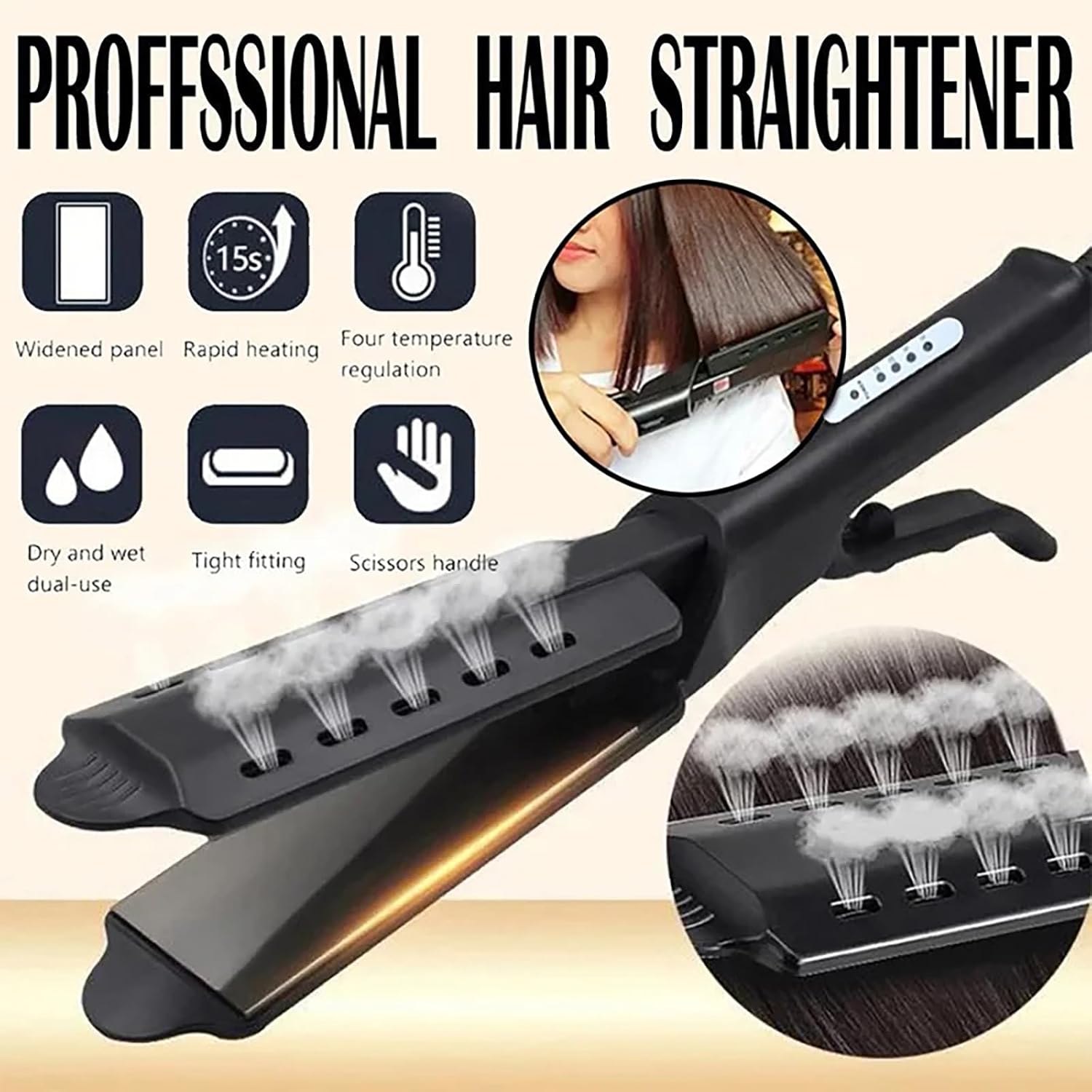 Ceramic Tourmaline Ionic Flat Iron Hair Straightener - Fast Heating Bio Ionic Flat Iron with 4-Step Temperature Control for Smooth, Silky Hair | Dual Wet & Dry Use (1 Pcs) - Image 2
