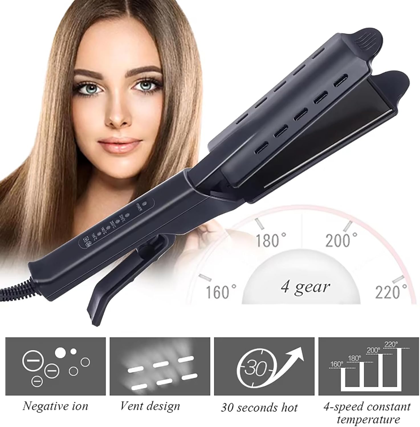 Ceramic Tourmaline Ionic Flat Iron Hair Straightener - Fast Heating Bio Ionic Flat Iron with 4-Step Temperature Control for Smooth, Silky Hair | Dual Wet & Dry Use (1 Pcs) - Image 3