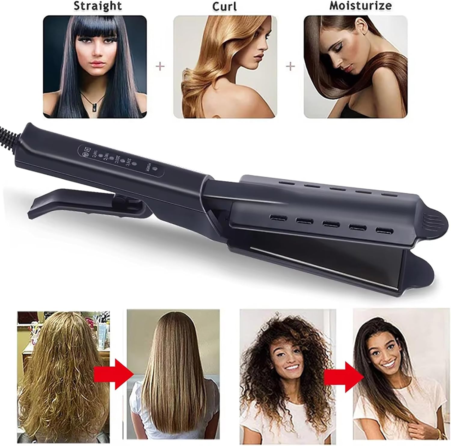 Ceramic Tourmaline Ionic Flat Iron Hair Straightener - Fast Heating Bio Ionic Flat Iron with 4-Step Temperature Control for Smooth, Silky Hair | Dual Wet & Dry Use (1 Pcs) - Image 4