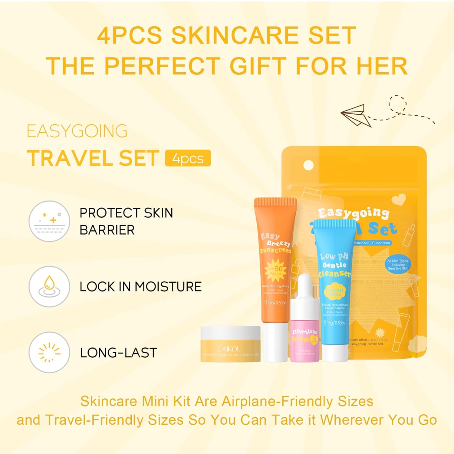 Ceramide Skincare Set丨Travel Friendly Face Routine Set for Women/Girls丨Beauty Christmas Gift Sets Skin Care Set Gifts for Women and Teenage Girls with Cleanser, Serum, Sunscreen, Cream 4Pcs - Image 2