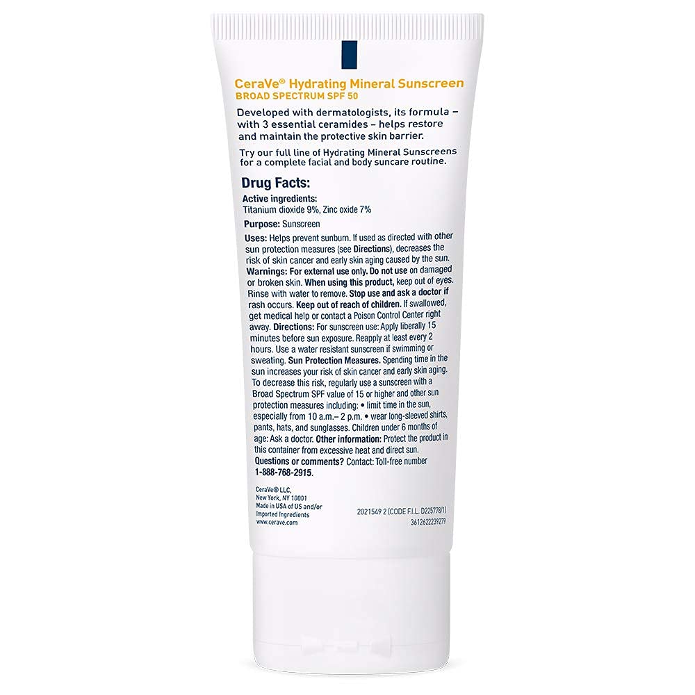 CeraVe SPF 50 Oil-Free Mineral Face Sunscreen with Zinc Oxide, 2.5 oz, New - Image 11