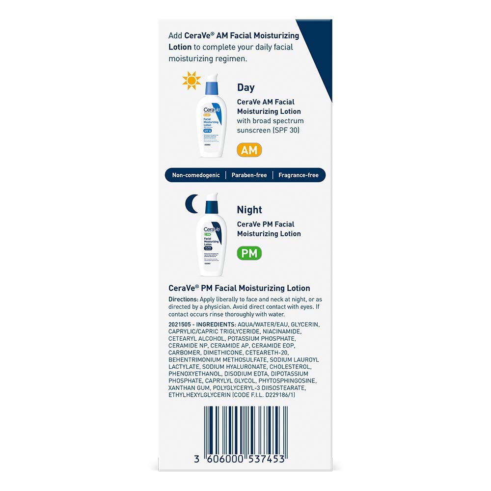 CeraVe PM Facial Moisturizing Lotion, Night Cream with Hyaluronic Acid and Niacinamide, Ultra-Lightweight, Oil-Free Moisturizer for Face, 3 Ounce - Image 8