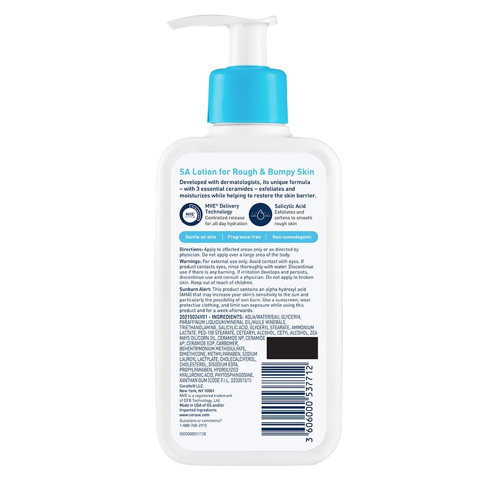 CeraVe SA Lotion for Rough & Bumpy Skin, Vitamin D, Hyaluronic Acid, Lactic Acid & Salicylic Acid Lotion, Fragrance Free & Allergy Tested, 8 Ounce - Image 9