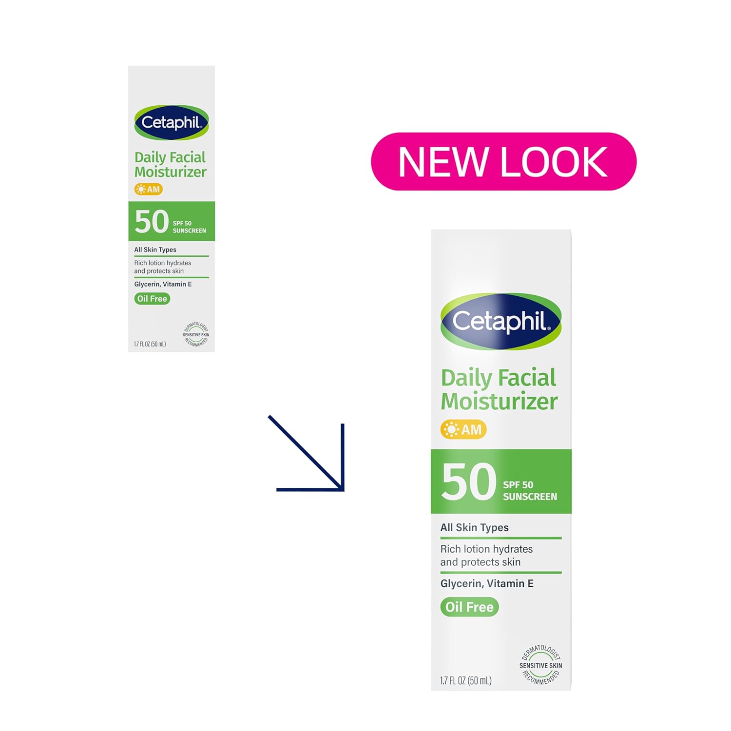 Cetaphil Daily Facial Moisturizer SPF 50, 1.7 Fl Oz (Pack of 2), Gentle Facial Moisturizer For Dry to Normal Skin Types, No Added Fragrance, Dermatologist Recommended (Packaging May Vary) - Image 2