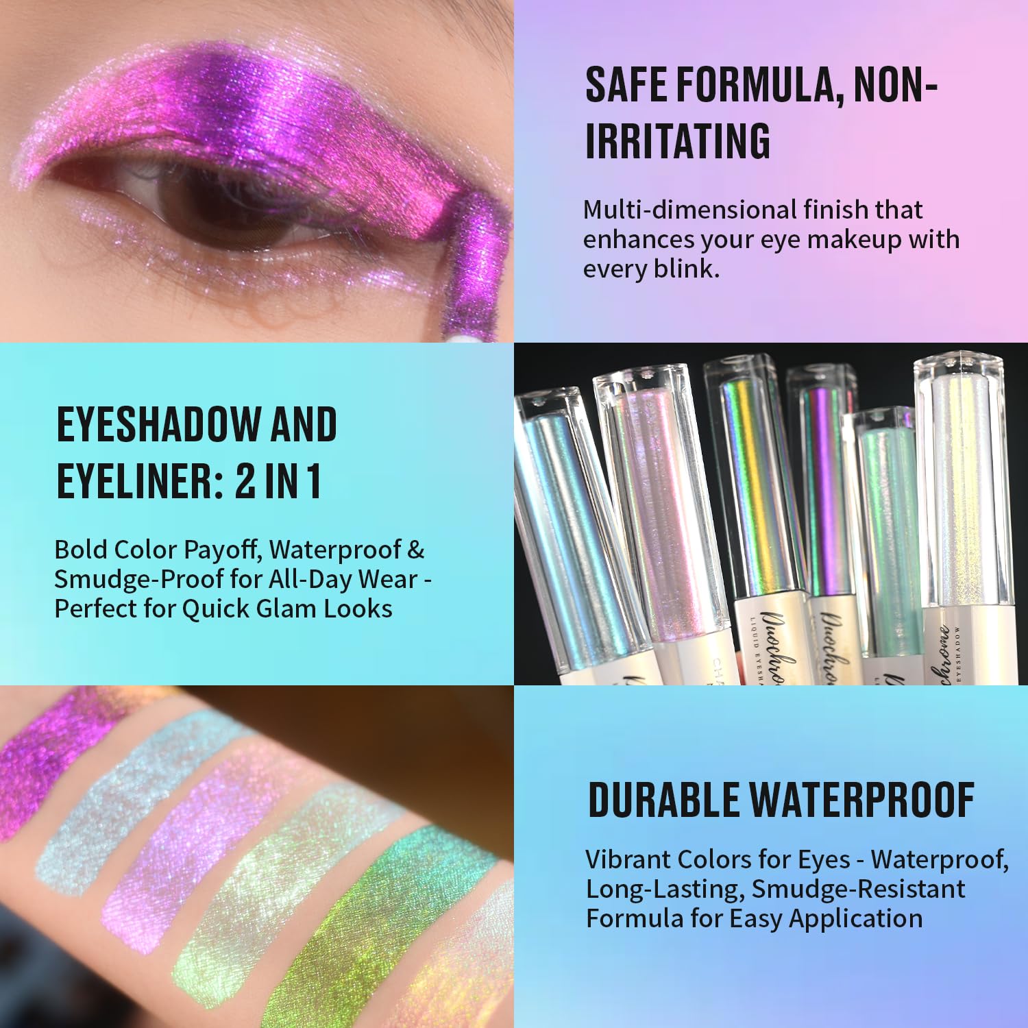 CHARMACY 2 in 1 Starlit Duochrome Liquid Eyeshadow, Glitter Sparkle Colorful Liquid Eyeliner, Quick Drying, High Pigmented, Long lasting Holographic Glitter Multichrome Eye Makeup #03 - Image 3