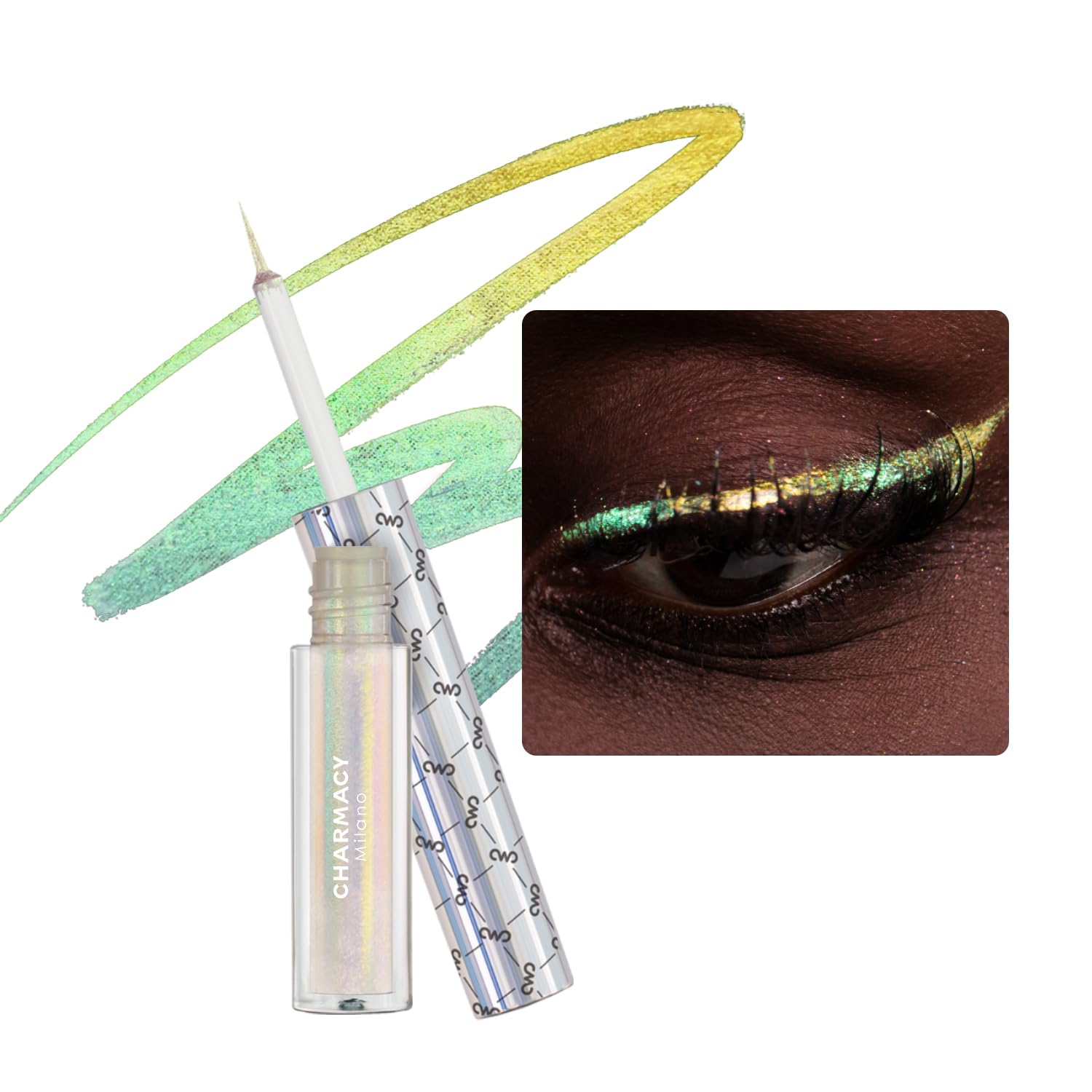 CHARMACY Chameleon Liquid Eyeliner - Intense Shifting Colored, Waterproof, High Pigmented, Smudge Proof Formula, Ultra-Fine Tip, Pale Yellow Gold Glitter 907