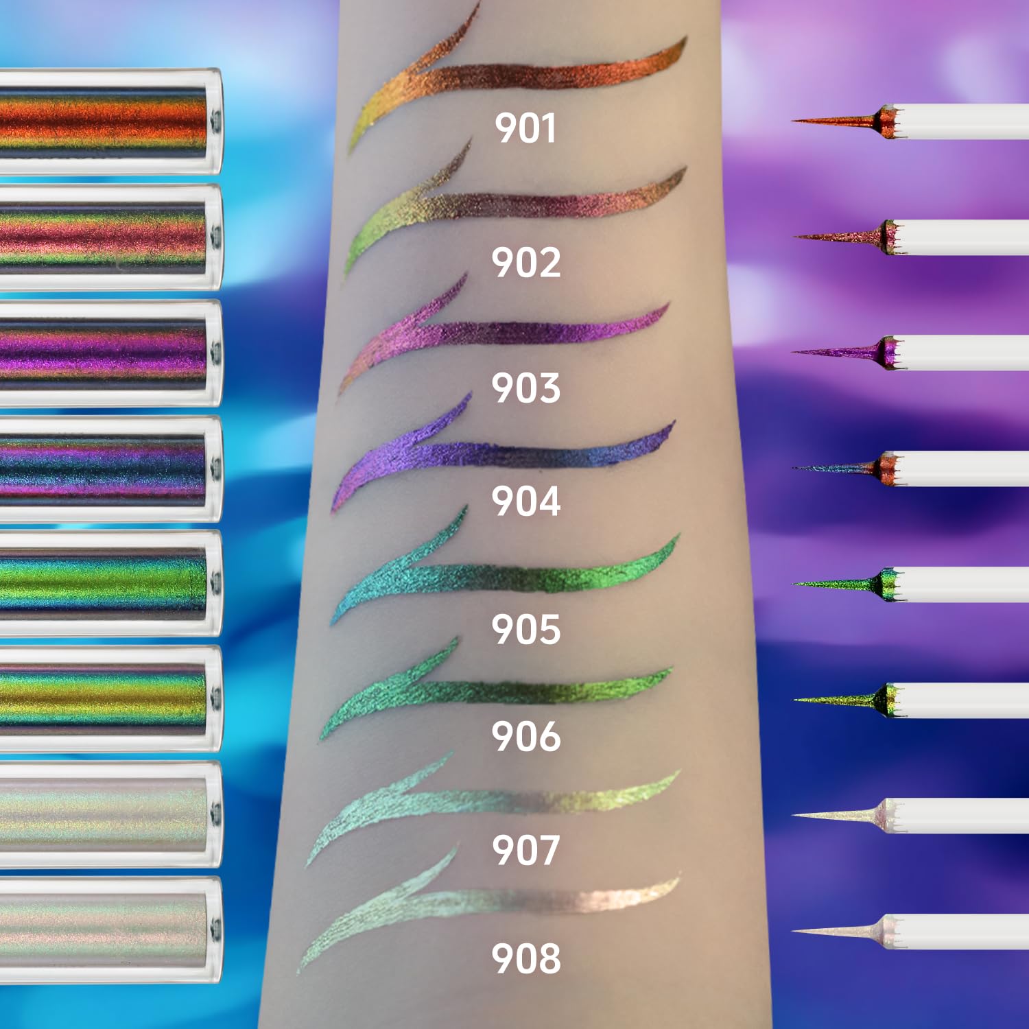 CHARMACY Chameleon Liquid Eyeliner - Intense Shifting Colored, Waterproof, High Pigmented, Smudge Proof Formula, Ultra-Fine Tip, Pale Yellow Gold Glitter 907 - Image 4