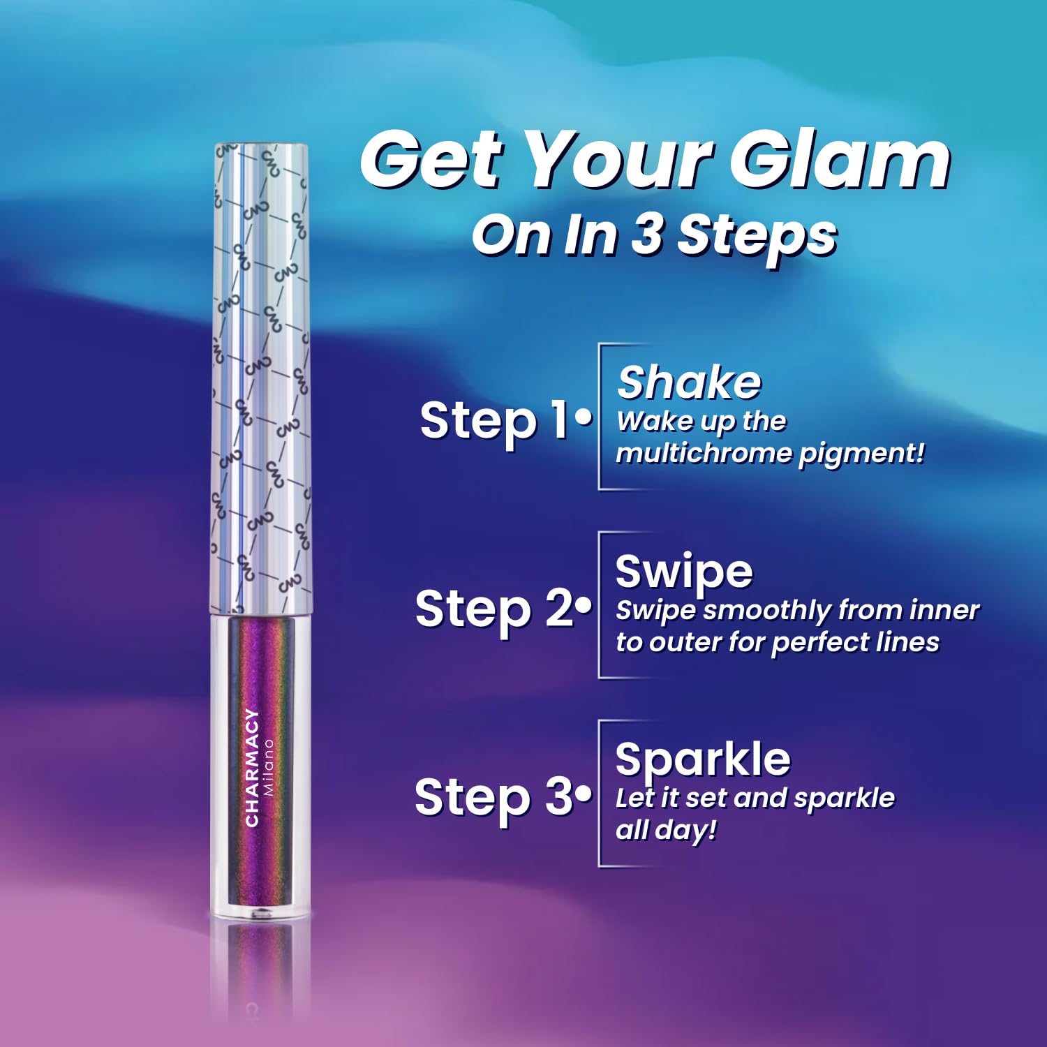 CHARMACY Chameleon Liquid Eyeliner - Intense Shifting Colored, Waterproof, High Pigmented, Smudge Proof Formula, Ultra-Fine Tip, Pale Yellow Gold Glitter 907 - Image 3