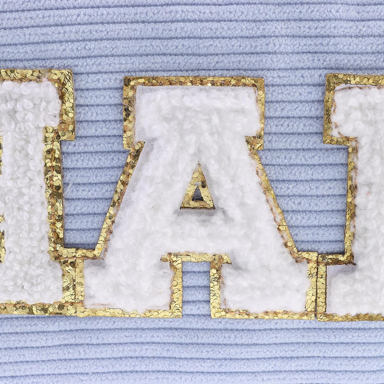 Chenille Glitter Letter Patch Corduroy Cosmetic Bag, Travel Preppy Makeup Bag with Metal Zipper Large Portable Corduroy Pouch with Patch Cute Letters Toiletry Bag for Women (HAIR-Blue) - Image 6
