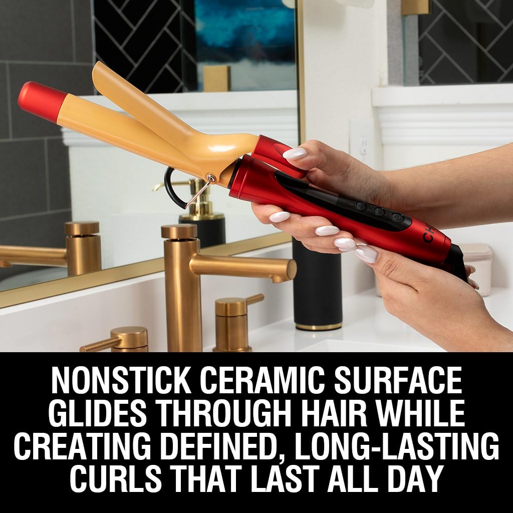 CHI Air Texture Fire Red Ceramic Curl Iron, Hair Curler For Smooth & Shiny Curls, Adjustable Temperature & Automatic Shut-Off, 1" Barrel - Image 2