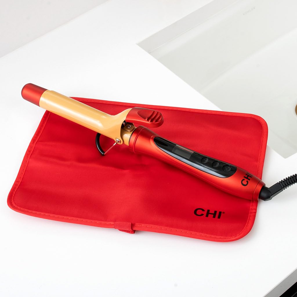 CHI Air Texture Fire Red Ceramic Curl Iron, Hair Curler For Smooth & Shiny Curls, Adjustable Temperature & Automatic Shut-Off, 1" Barrel - Image 5
