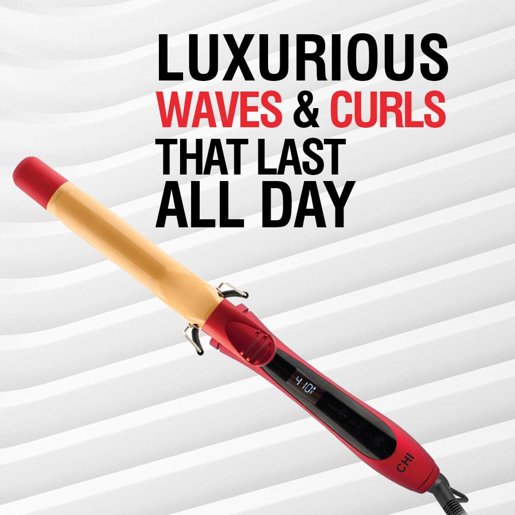 CHI Air Texture Fire Red Ceramic Curl Iron, Hair Curler For Smooth & Shiny Curls, Adjustable Temperature & Automatic Shut-Off, 1" Barrel - Image 4
