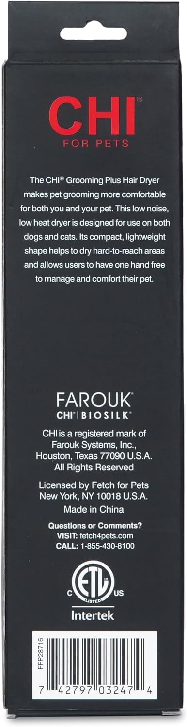 CHI for Pets Grooming Plus Handheld Pet Hair Dryer for Cats and Dogs, All Hair Types; Compact, Low Heat, Low Noise Pet Dryer; Leaves One Hand Free to Hold & Comfort Pet, FF28716 - Image 3