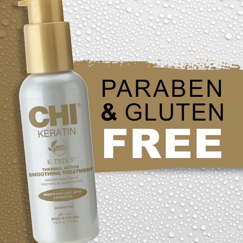 CHI Keratin K-Trix 5 Smoothing Treatment, Hair Serum For Creating Smooth, Frizz-Free Styles That Last, Sulfate, Paraben, & Cruelty-Free, 3.92 Oz - Image 6