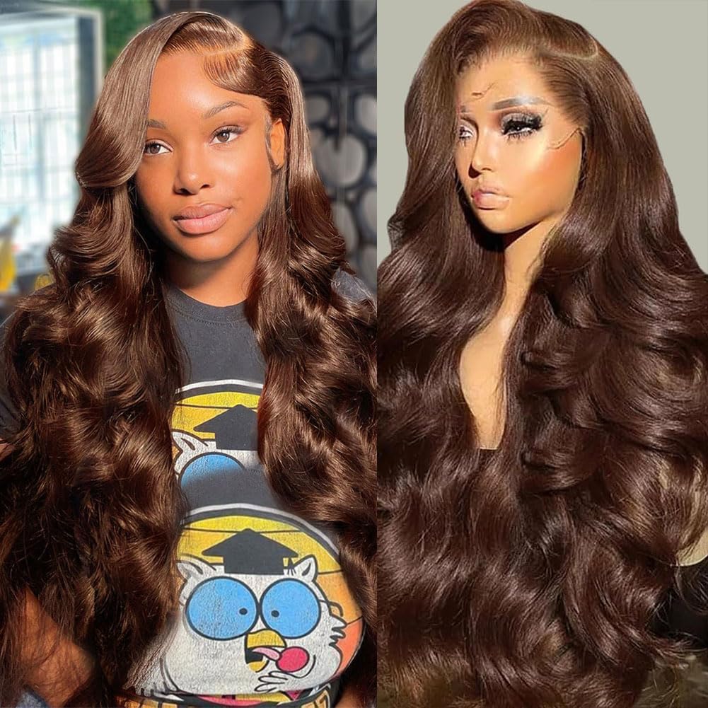 Chocolate Brown Lace Front Wig Human Hair 200 Density Body Wave 13x6 HD Lace Front Wigs Pre Plucked Colored Frontal Wigs Human Hair Brown Wigs Human Hair Wig for Women 26 Inch
