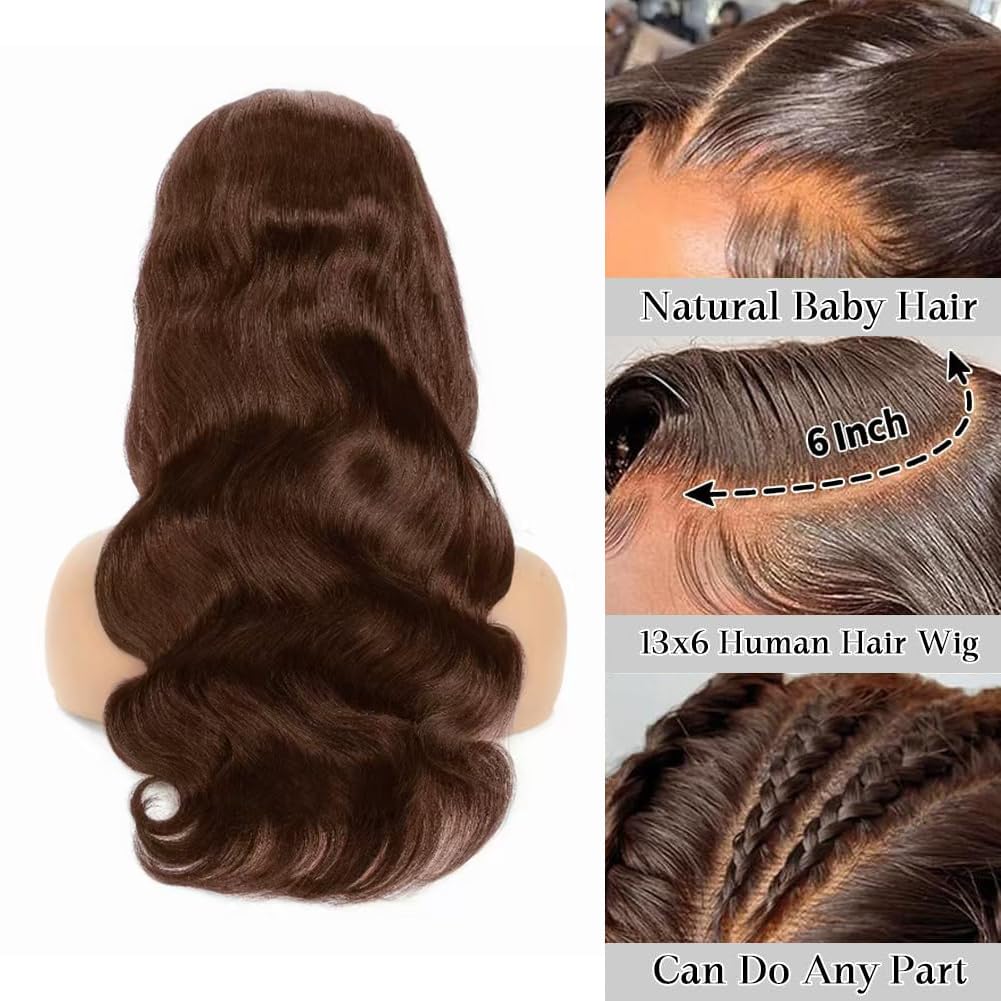 Chocolate Brown Lace Front Wig Human Hair 30 Inch 200% Density 13x6 Hd Transparent Body Wave Lace Front Brown Wigs Human Hair 4# Glueless Wigs for Women - Image 2