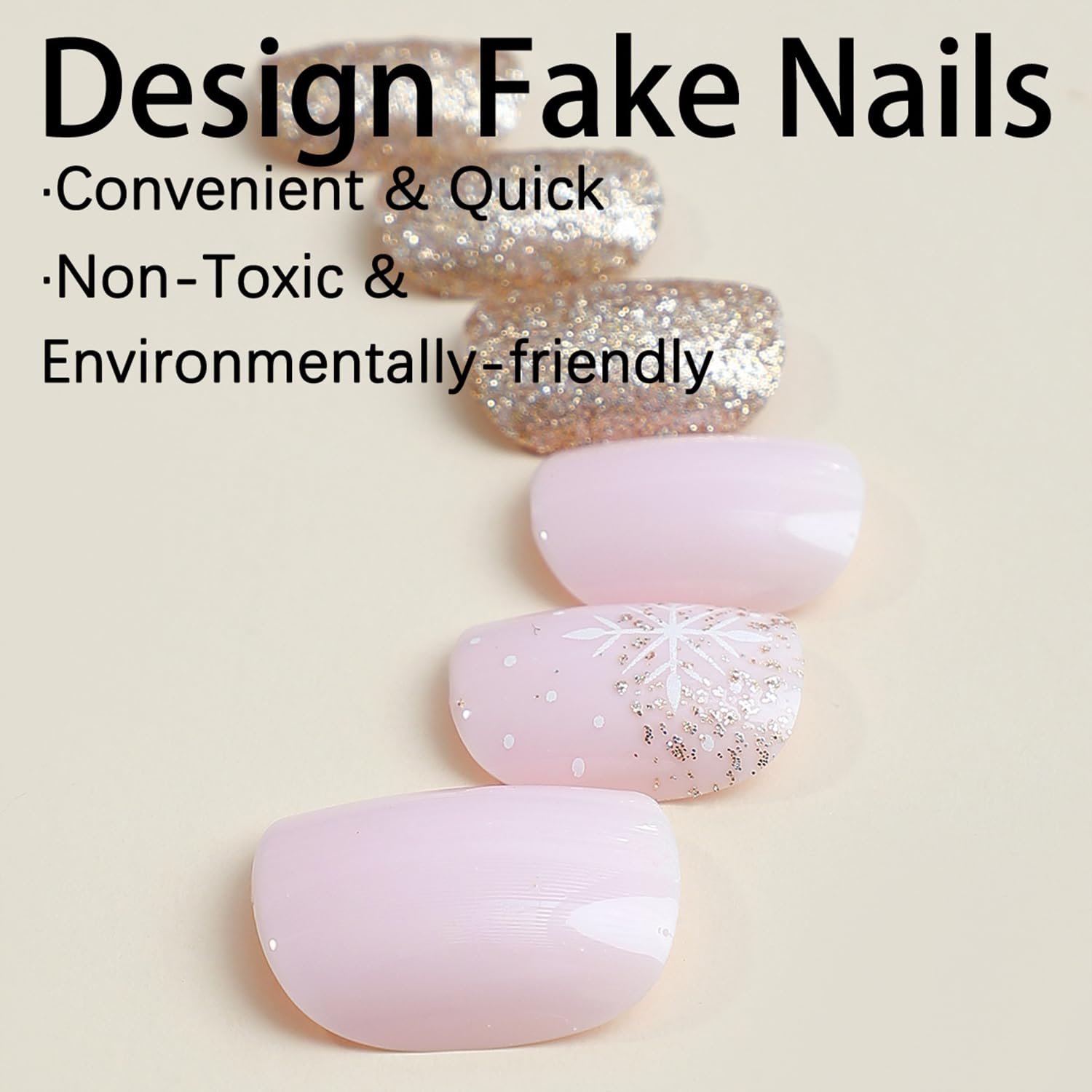 Short Square White Snowflakes Gold Glitter Christmas Press On Nails for Winter Manicure - Image 3