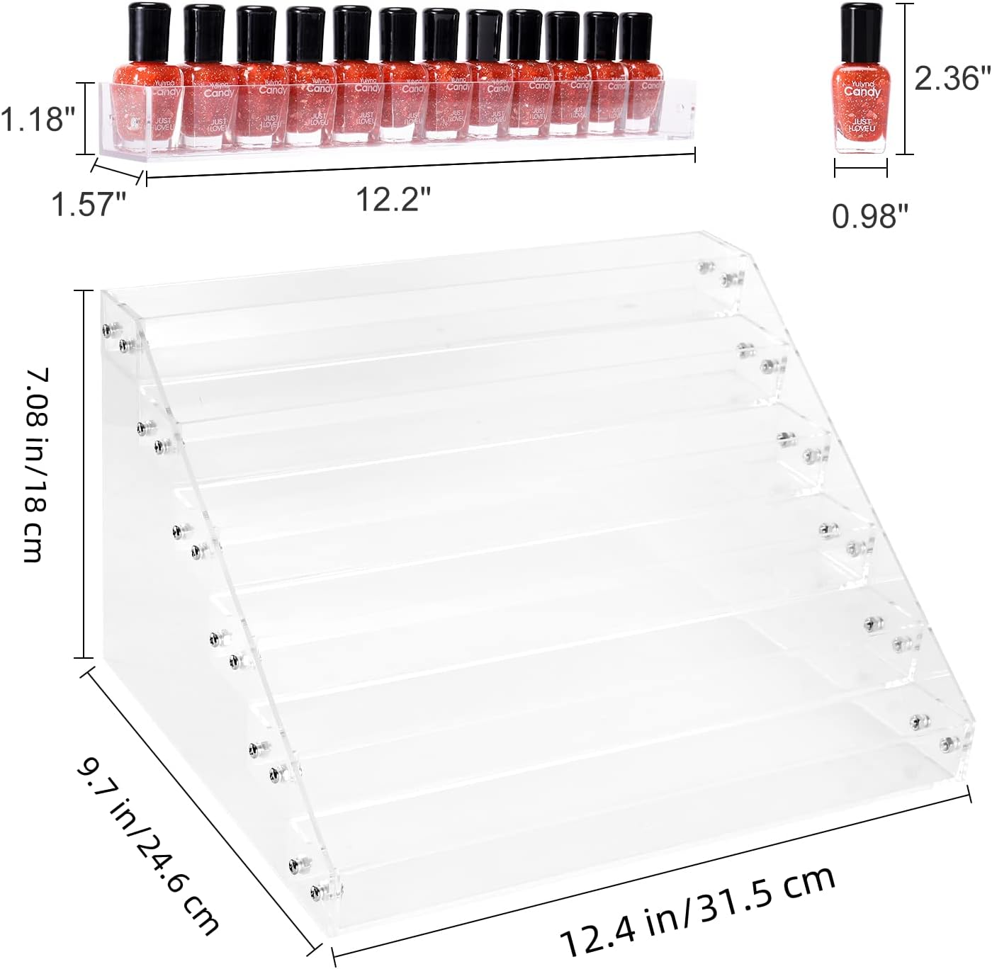 Clear Nail Polish Paint Organizer Holder Rack Shelf 6 Tier Acrylic Tattoo Ink Essential Oil Display Stand Holds Up to 48-96 Bottles for Table (Fit 1-2oz Bottles) - Image 2