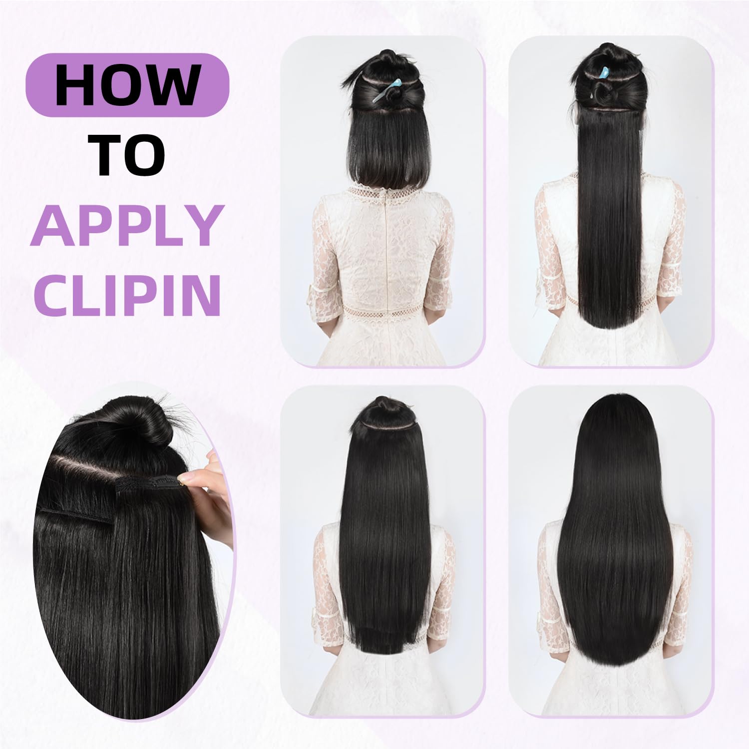 Clip in Hair Extensions Real Human Hair,100% Brazilian Remy Human Hair Extensions for Women,1B Natural Black 8pcs Per Set with Double Weft,20inch 105g,Straight - Image 7