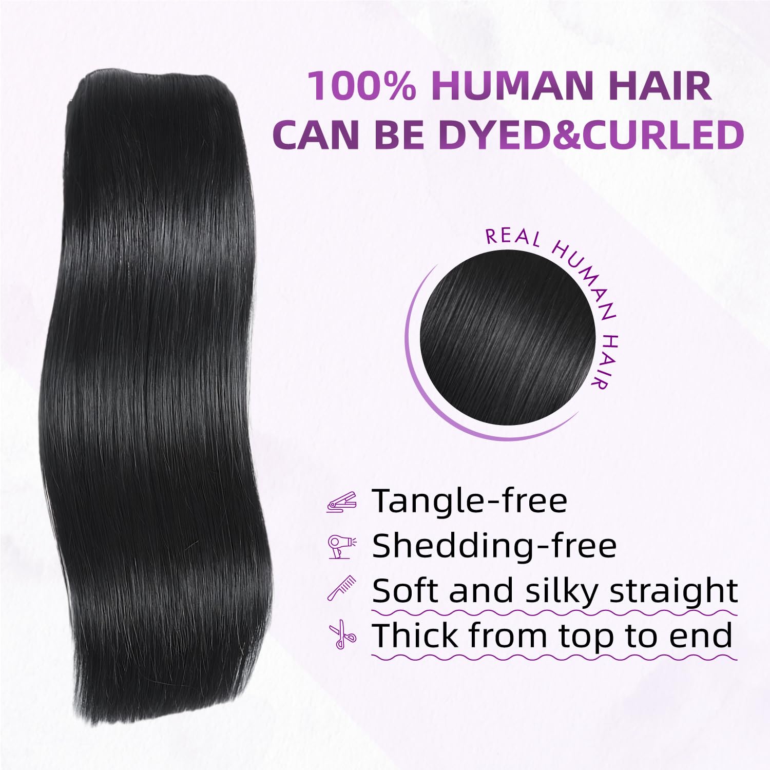 Clip in Hair Extensions Real Human Hair,100% Brazilian Remy Human Hair Extensions for Women,1B Natural Black 8pcs Per Set with Double Weft,20inch 105g,Straight - Image 5
