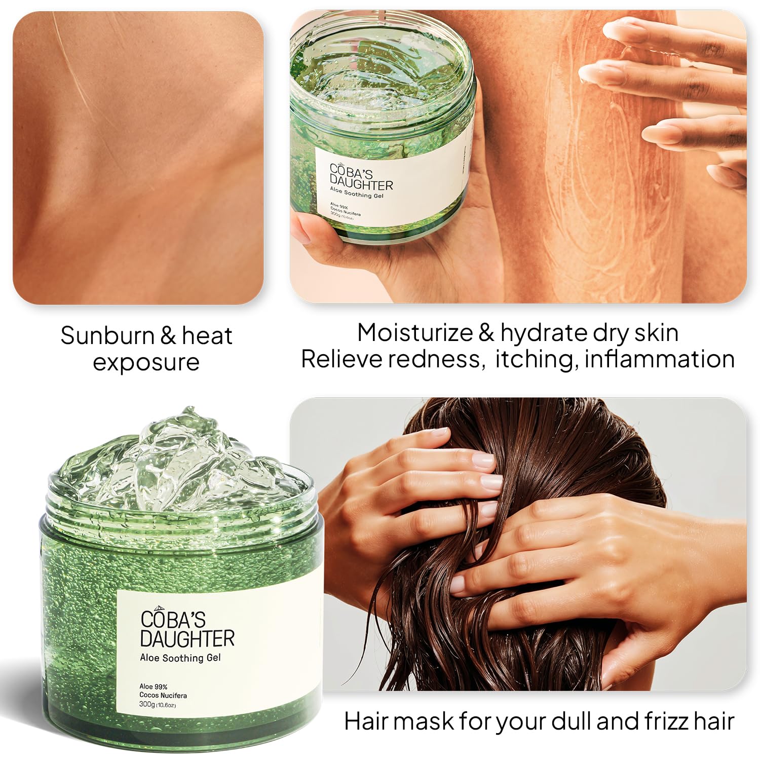 COBA'S DAUGHTER 99% Pure Aloe for Sunburn Relief & After Sun Recovery| Coconut Scented Aloe Vera Gel |Organic Aloe Vera Gel for Face & Body - Hair Hydration & Cooling Lotion (10.6 oz) - Image 5