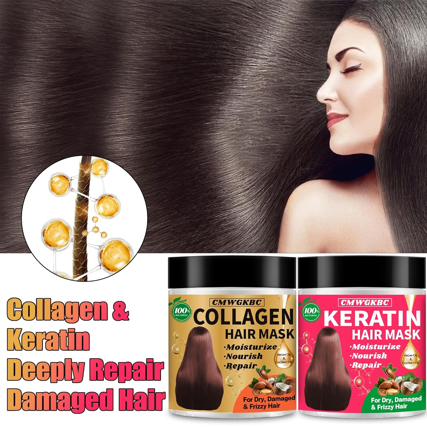 Collagen Hair Mask & Keratin Hair Mask for Damaged Hair,Keratin Hair Treatment,Repair Deep Conditioner for Dry Hair,Vitamin E Natural Hydrating Hair Mask with Argan Oil All Hair Type,Hair Care Gifts - Image 5