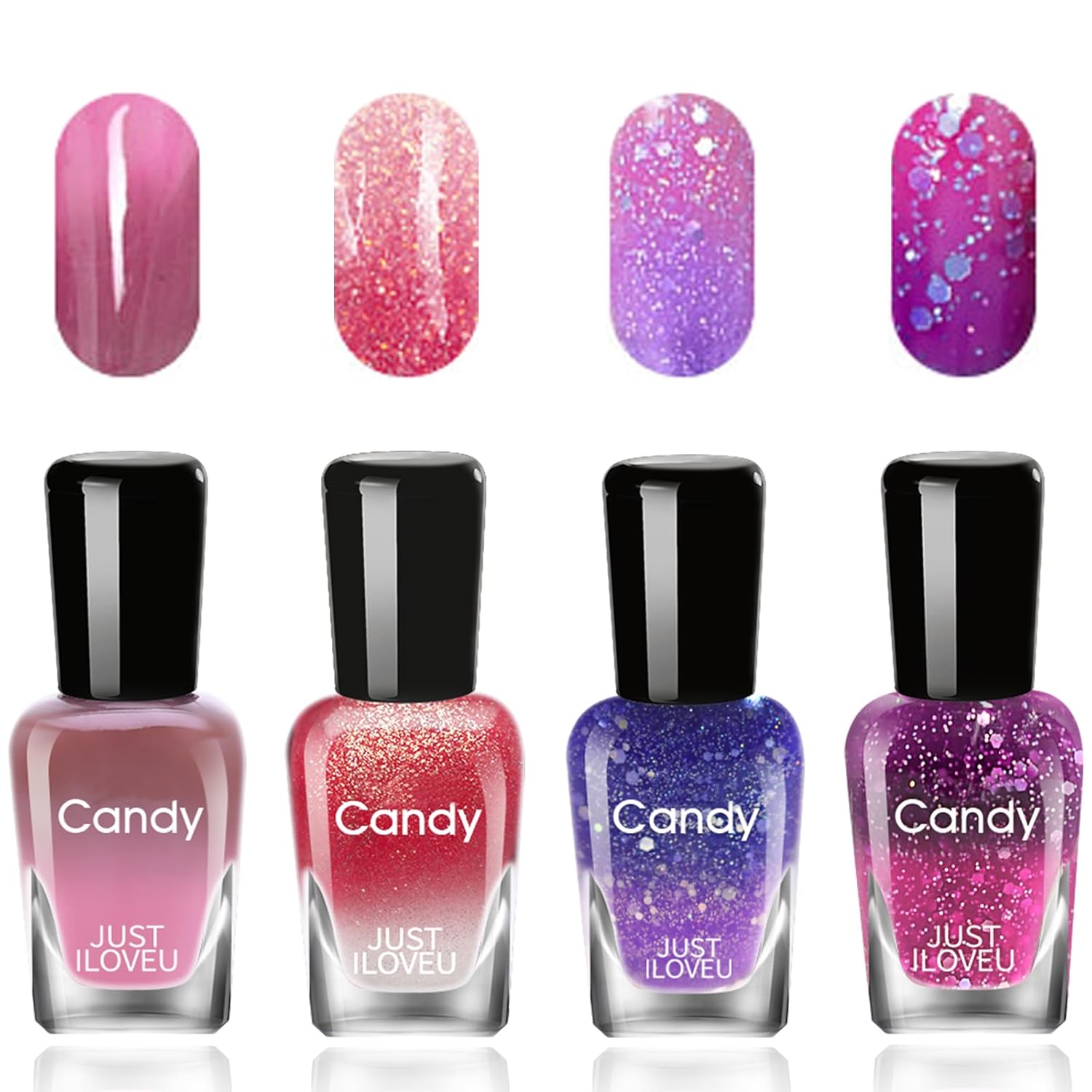 Color Changing Gel Nail Polish Set for DIY Manicure Nail Art, High Gloss Shine Blue Purple Gel Polish, Quick Dry Nail Polish Without UV Lamp (4 Colors Set 7ml)