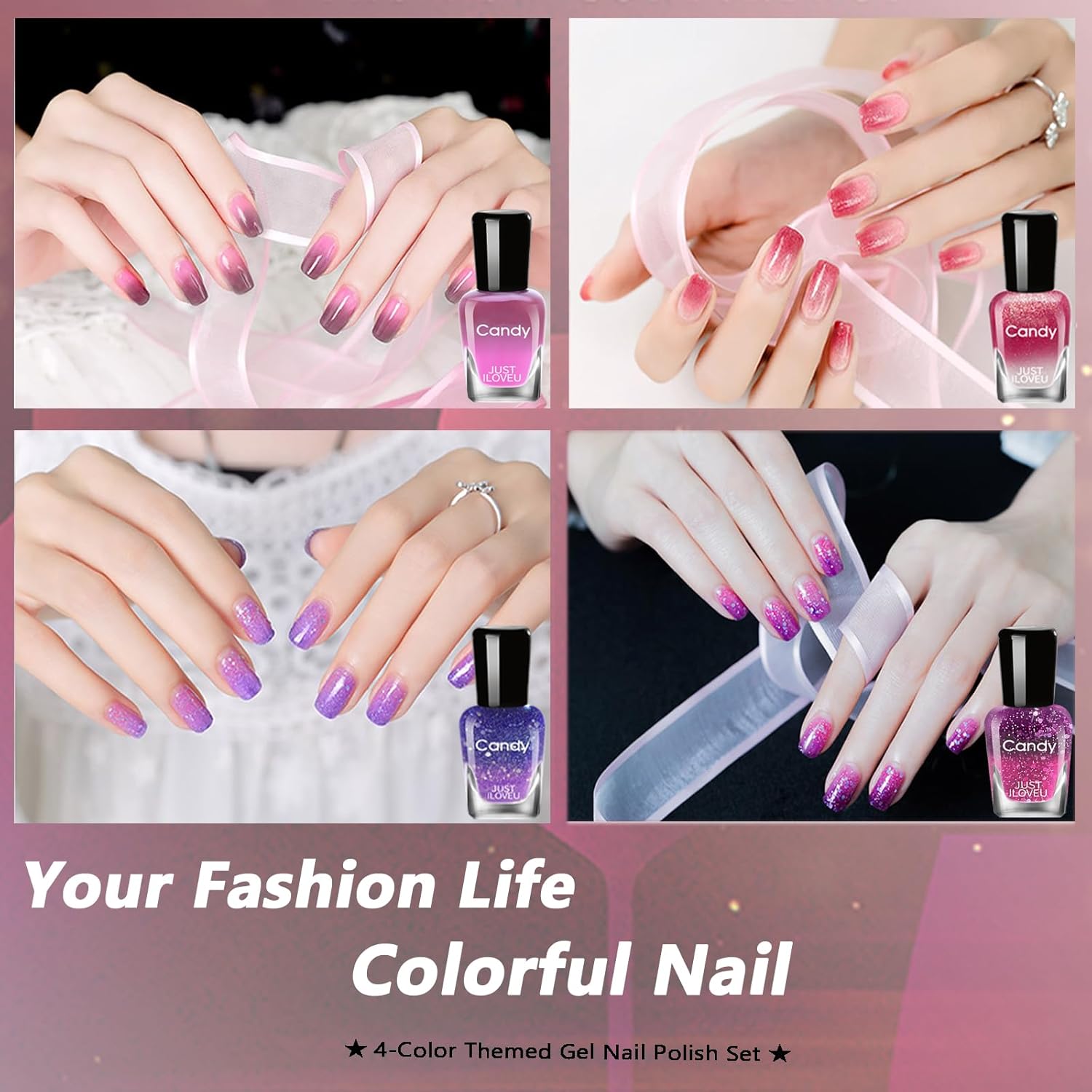 Color Changing Gel Nail Polish Set for DIY Manicure Nail Art, High Gloss Shine Blue Purple Gel Polish, Quick Dry Nail Polish Without UV Lamp (4 Colors Set 7ml) - Image 8