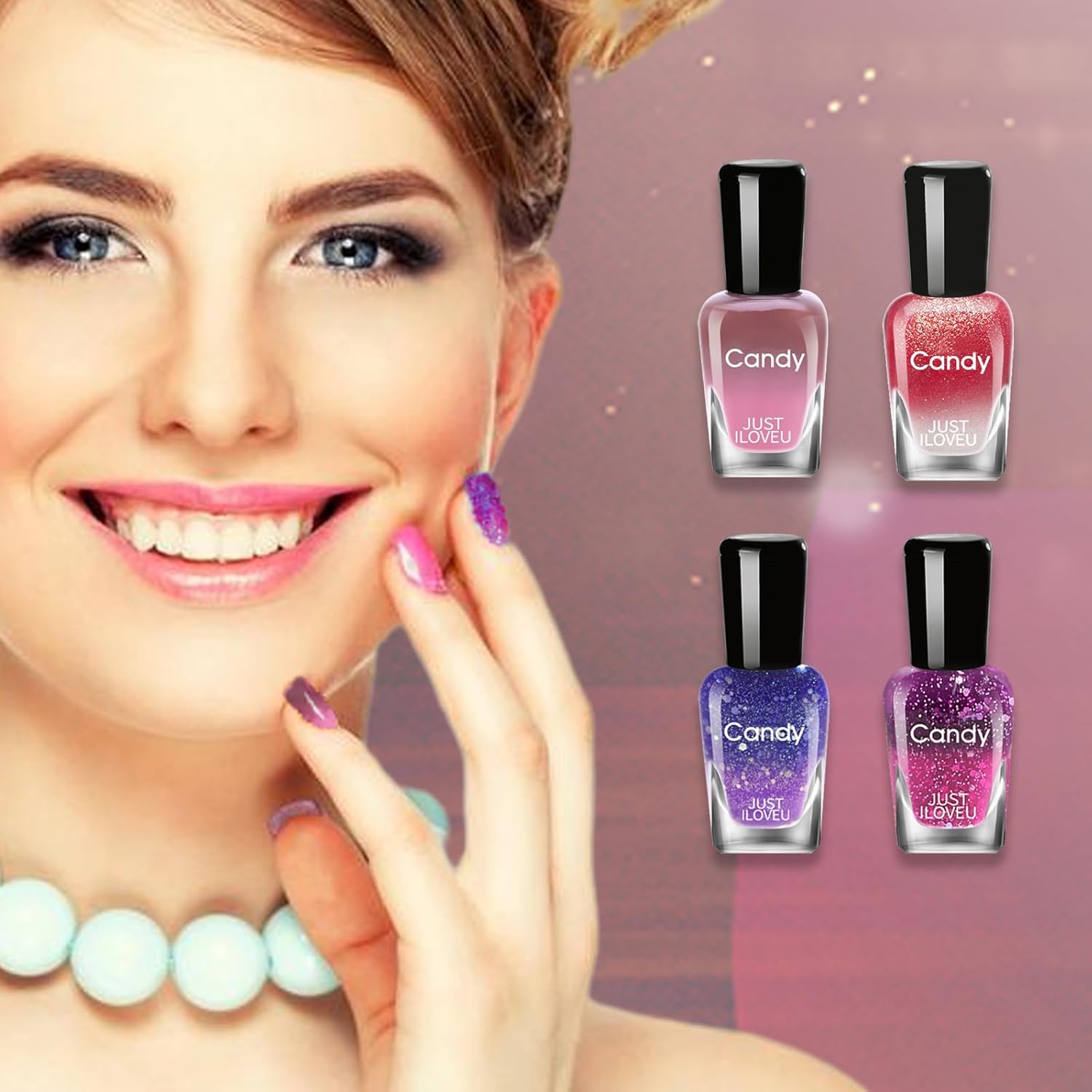 Color Changing Gel Nail Polish Set for DIY Manicure Nail Art, High Gloss Shine Blue Purple Gel Polish, Quick Dry Nail Polish Without UV Lamp (4 Colors Set 7ml) - Image 7